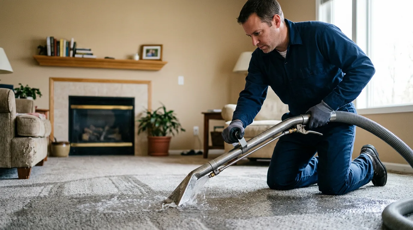 Water damage restoration technician working near Dover, NH